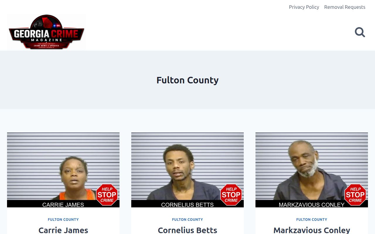 Georgia Gazette Fulton County local booking-card stream used as an unofficial secondary source