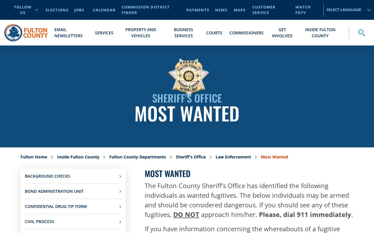 Fulton County official county-domain most wanted fugitives information
