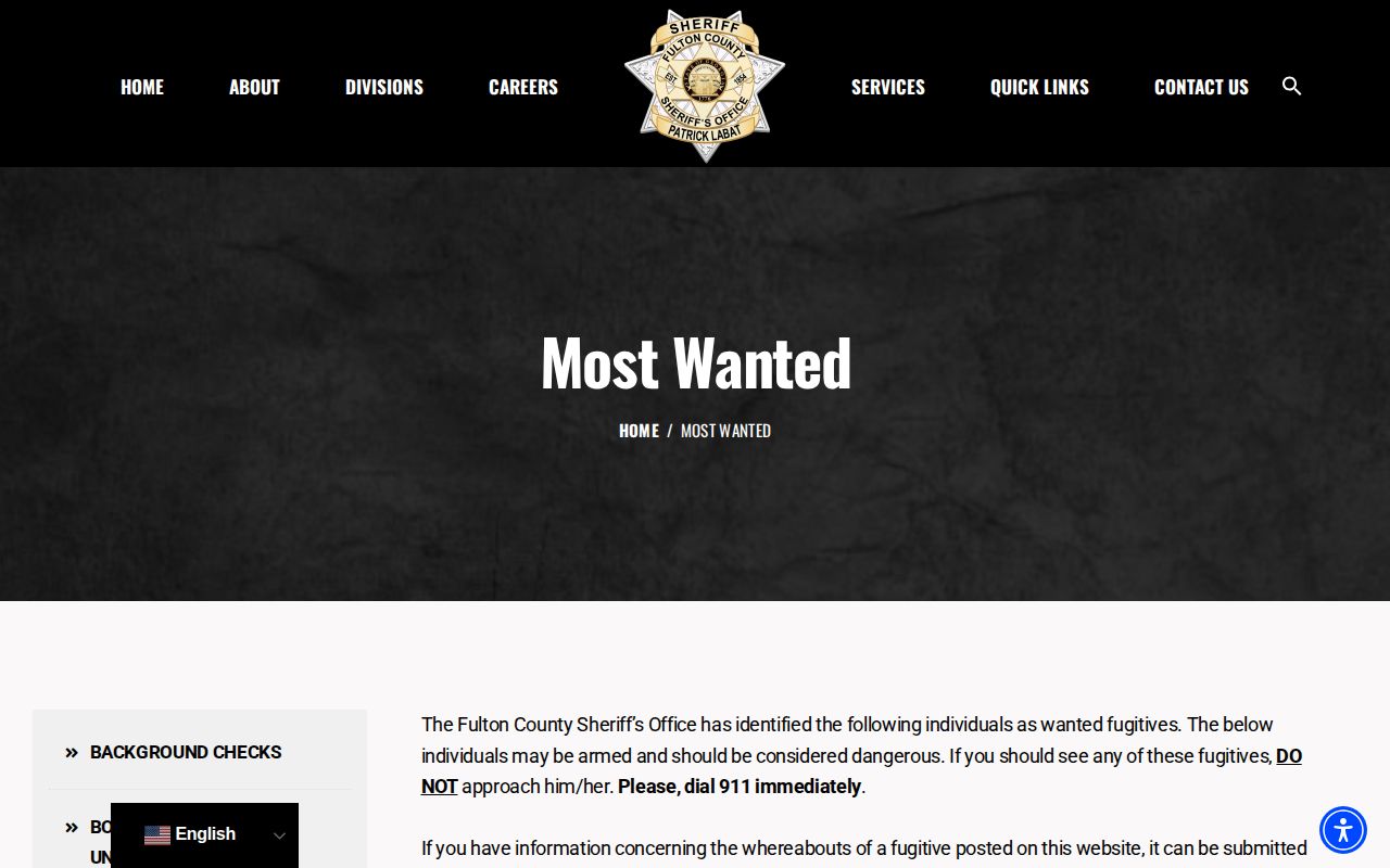 Fulton County Sheriff's Office most wanted fugitives page with official wanted information