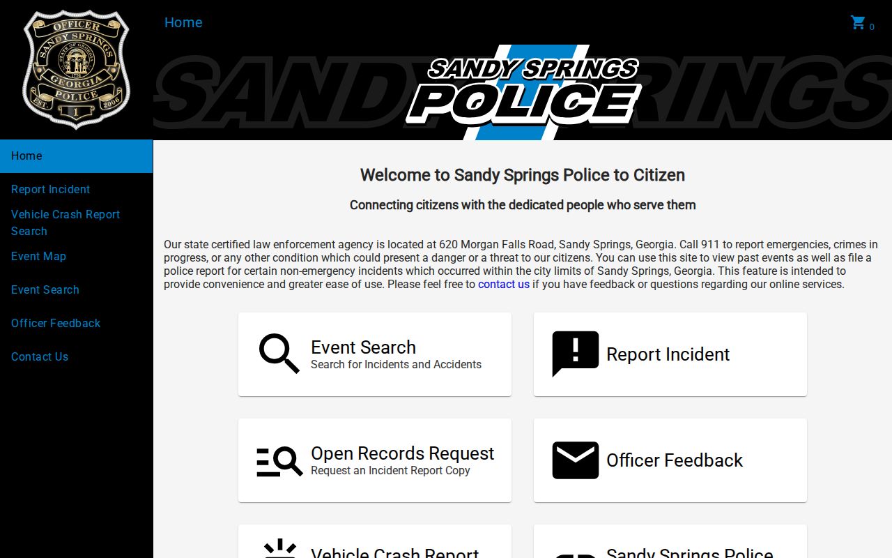 Sandy Springs Police-to-Citizen interface for local incident records